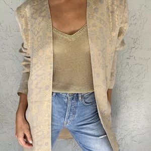 Vintage Tom Bowker metallic shimmery tan grey open blazer size 14